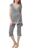 Kimi & Kai Cindy Maternity/nursing  Pajamas Set In Dark Heather Gray