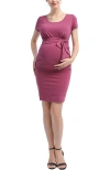 Kimi & Kai Lana Ruched Belted Maternity Dress In Pink