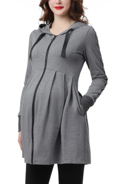 Kimi & Kai Malory Maternity/nursing Babydoll Hoodie In Gray