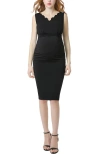 Kimi & Kai Talula Scalloped V-neck Maternity Sheath Dress In Black