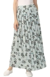 Kimi & Kai Women's Print Box Pleat Maxi Skirt In Dusty Blue