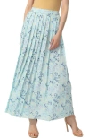 Kimi & Kai Print Box Pleat Maxi Skirt In Pastel Turquoise