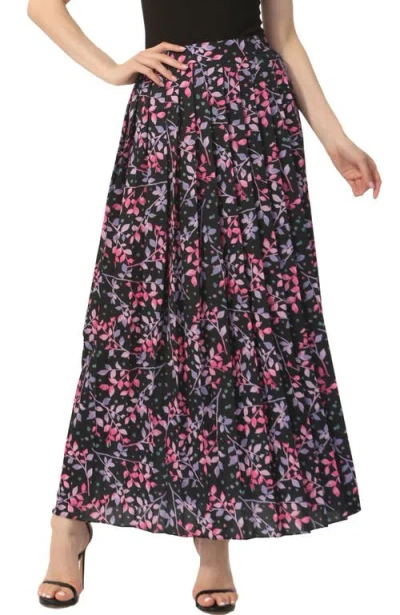 Kimi & Kai Print Box Pleat Maxi Skirt In Purple Pink