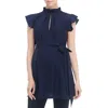 Kimi & Kai Karlena Flutter Sleeve Belted Maternity Top In Blue