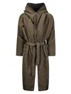 Kimono Rain Long Padded Jacket With Front Zip And Removable Belt In Gray