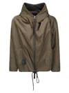 Kimono Rain Padded Bomber Jacket With Hood And Adjustable Drawstring In Green