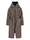 Kimono Rain Long Padded Jacket With Front Zip And Removable Belt In Brown