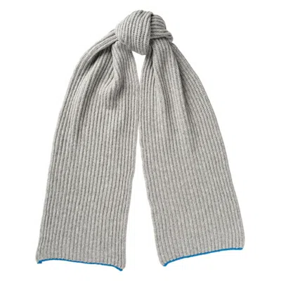 Kinalba Grey / Blue Ladies Light Grey Chunky Ribbed Cashmere Scarf In Multi