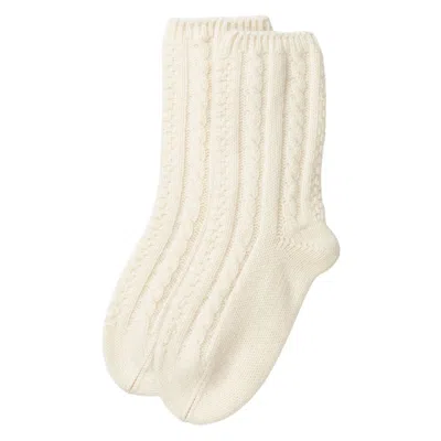 Kinalba Ladies White Cable Cashmere Bed Socks