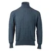 Kinalba Men's Blue Unisex Slate Fine Cable Cashmere Roll Neck Sweater In Blue