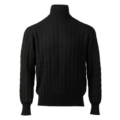 Kinalba Men's Unisex Black Fine Cable Cashmere Roll Neck Sweater