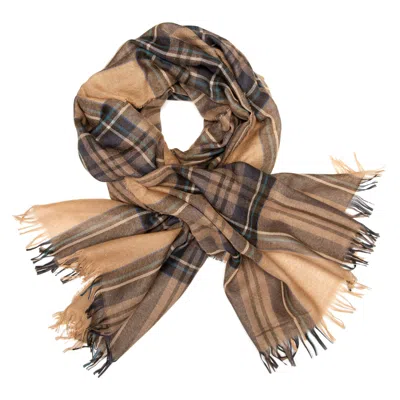 Kinalba Women's Brown Weekender Camel Stewart Cashmere & Silk Scarf