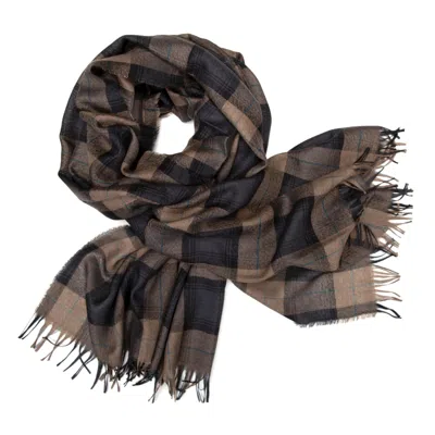 Kinalba Women's Neutrals / Blue / Grey Weekender Earth Check Cashmere & Silk Scarf In Gray
