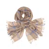 Kinalba Women's Neutrals / Blue Weekender Camel Gingham Cashmere & Silk Scarf In Blue