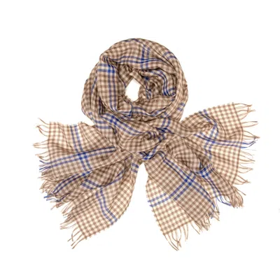 Kinalba Women's Neutrals / Blue Weekender Camel Gingham Cashmere & Silk Scarf