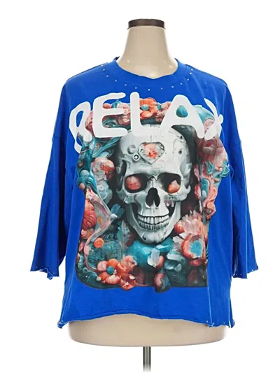 Pre-owned Kindred 3/4 Sleeve Top Blue Crew Neck Tops