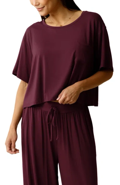 Kindred Bravely Aria Casual Cropped Short Sleeve Top In Burgundy