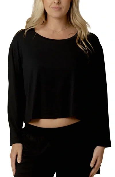 Kindred Bravely Aria Casual Long Sleeve Cropped Top In Black