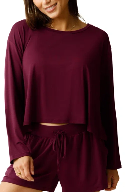 Kindred Bravely Aria Casual Long Sleeve Cropped Top In Burgundy