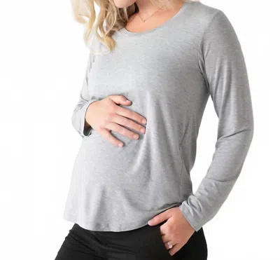 Kindred Bravely Bamboo Nursing And Maternity Long Sleeve T-shirt In Grey Heather In Gray
