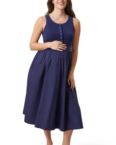 Kindred Bravely Charlotte Mixed Media Maternity & Nursing Midi Dress In Blue