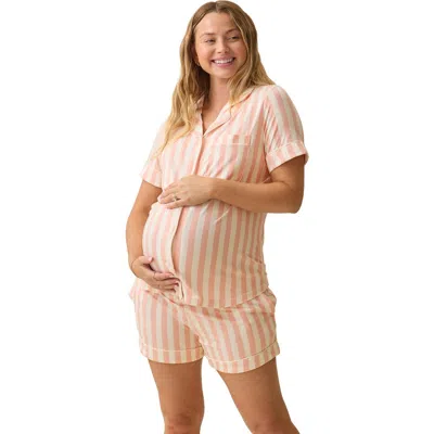 Kindred Bravely Clea Maternity & Postpartum Short Sleeve Pajama Set In Brown