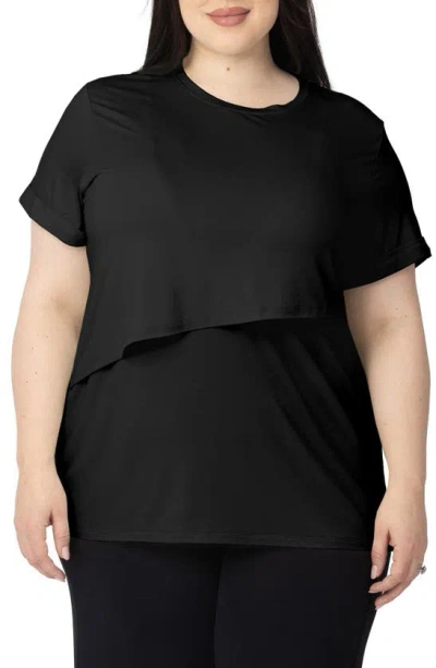 Kindred Bravely Everyday Asymmetric Ruffle Nursing/maternity Top In Black