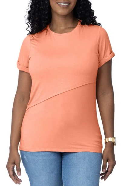 Kindred Bravely Everyday Asymmetric Ruffle Nursing/maternity Top In Vintage Coral