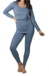 Kindred Bravely Jane Long Sleeve Nursing Pajama Set In Slate Blue In Blue