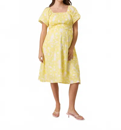 Kindred Bravely Lola Smocked Maternity & Nursing Midi Dress In Yellow Floral