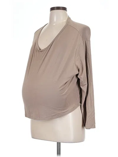 Pre-owned Kindred Bravely Long Sleeve Top Tan Plunge Neckline Tops