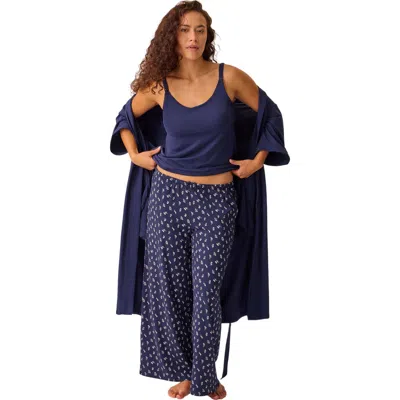 Kindred Bravely Maternity & Nursing Three-piece Pajama Set In Blue