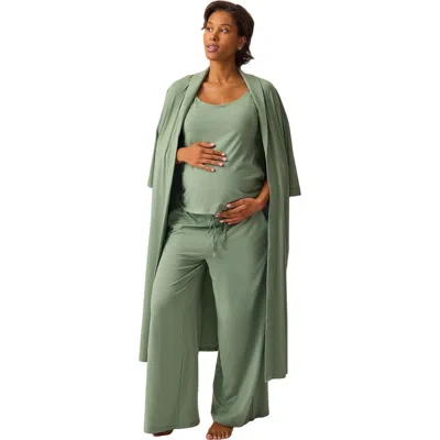 Kindred Bravely Maternity & Nursing Three-piece Pajama Set In Green
