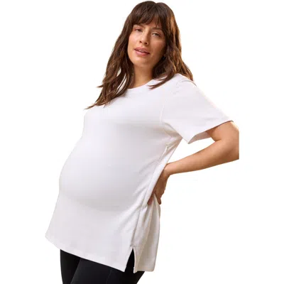 Kindred Bravely Pima Cotton Crew Neck Side Zip Maternity & Nursing T-shirt In White