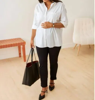Kindred Bravely Poplin Maternity Nursing Button Up Shirt In White