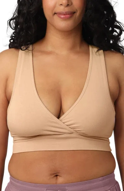 Kindred Bravely Racerback Crossover Maternity/nursing Bra In Beige