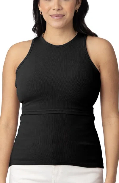 Kindred Bravely Ribbed Racerback Nursing Tank In Black