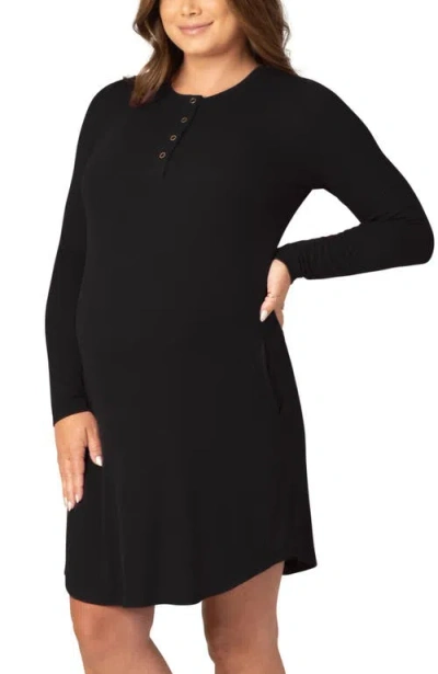 Kindred Bravely Riley Ribbed Maternity & Nursing Nightgown In Black