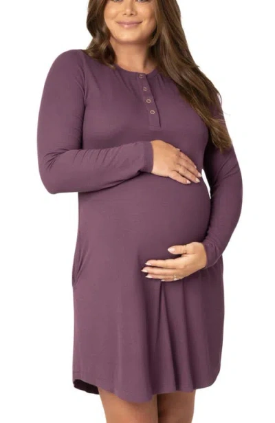 Kindred Bravely Riley Ribbed Maternity & Nursing Nightgown In Purple