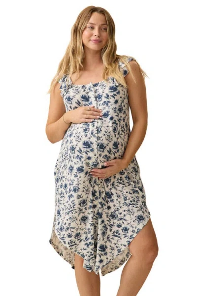 Kindred Bravely Ruffle Strap Labor & Delivery Gown In Blue