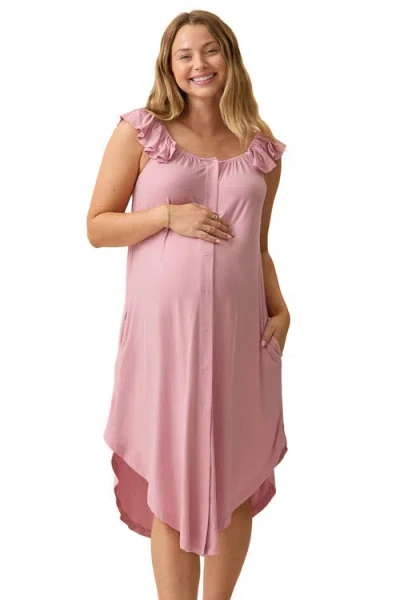 Kindred Bravely Ruffle Strap Labor & Delivery Gown In Purple