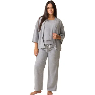 Kindred Bravely Waffle Maternity And Nursing Three-piece Lounge Set In Gray