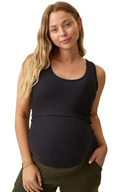 Kindredbravely Maternity Ribbed Scoop Neck Nursing Tank In Black