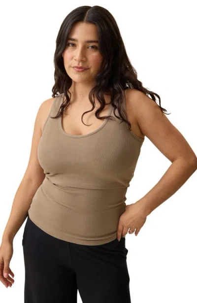 Kindredbravely Maternity Ribbed Scoop Neck Nursing Tank In Brown