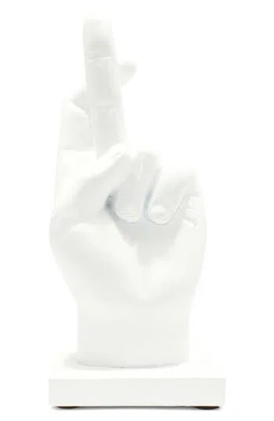 Kinetic Fingers Crossed Decorative Sculpture In White