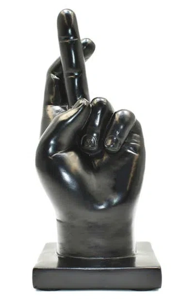 Kinetic Fingers Crossed Sculpture In Black