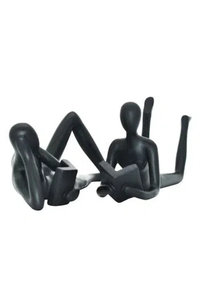 Kinetic Man & Women Readers Set Of 2 Sculpture In Black