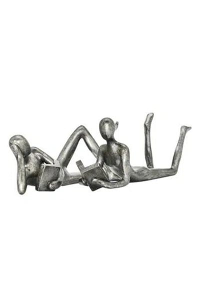 Kinetic Man & Women Readers Set Of 2 Sculpture In Gray