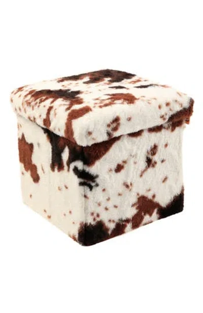 Kinetic Small Cube Faux Fur Hide Stash Pouf In Brown