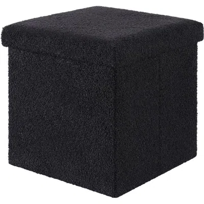 Kinetic Small Cube Teddy Stash Pouf In Black